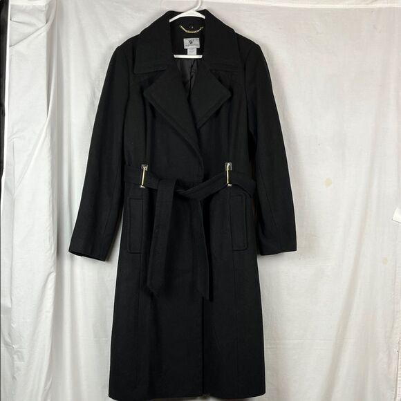 NWOT Worthington Black and Gold Wool Blend Belted Long Women's Trench Coat - Picture 1 of 11